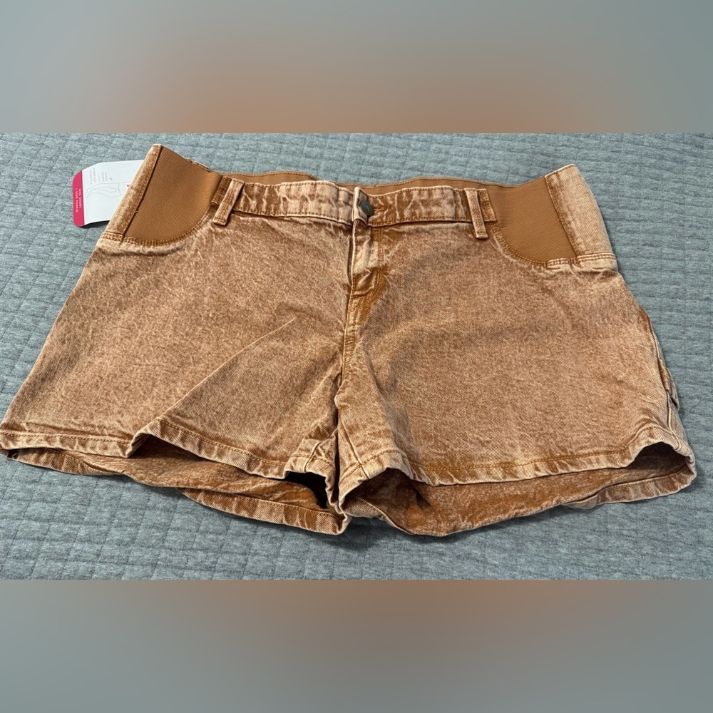 Isabel Maternity High Rise Midi Short with Side Panels Clay